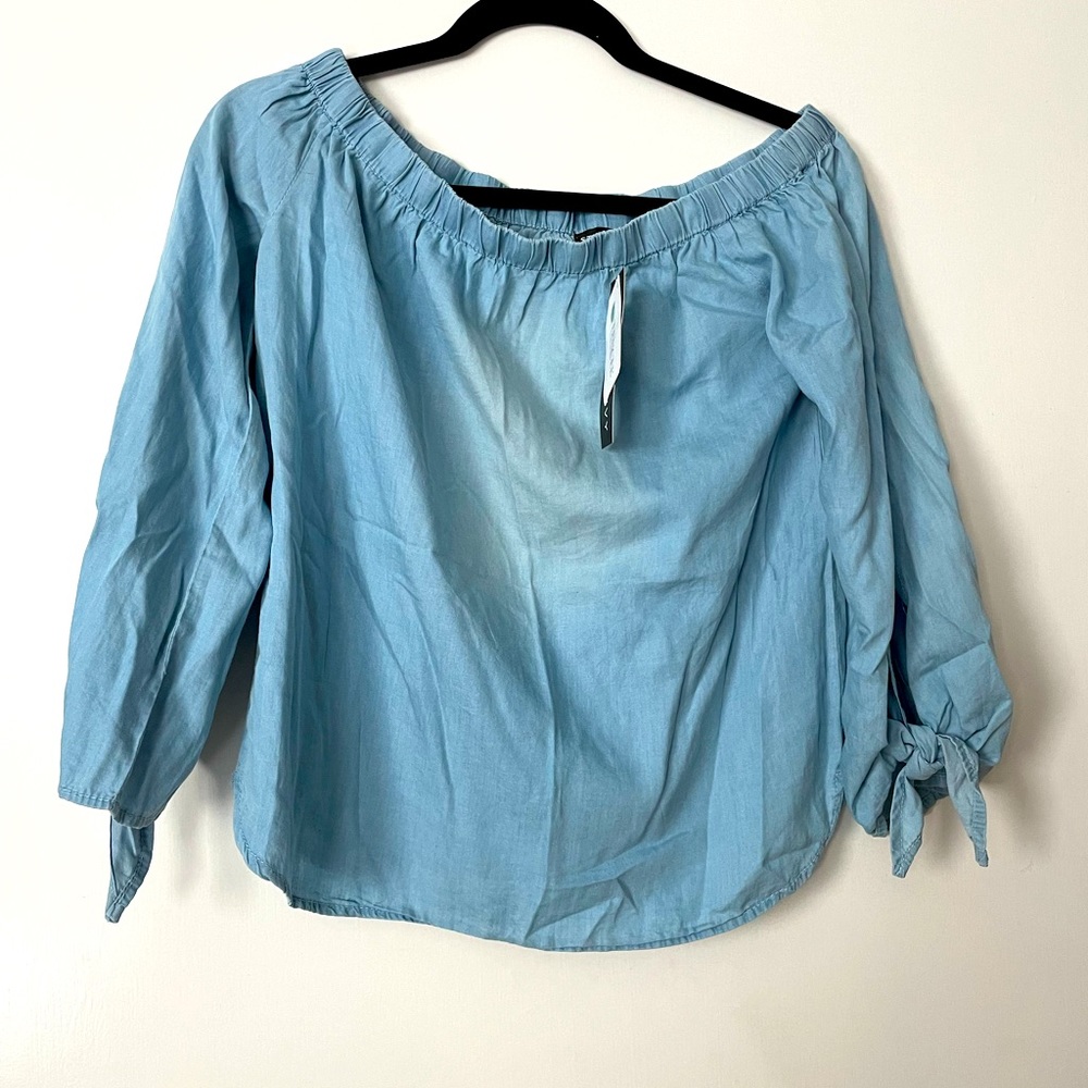 Medium, denim, top, off shoulder